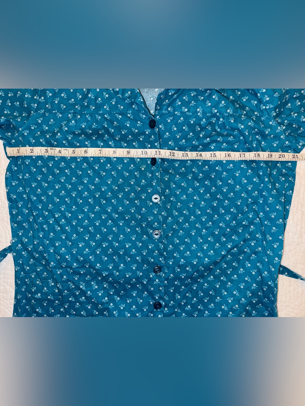 Vintage 70s Blue Floral Cottagecore Prairie Midi Dress Belted Size 16 USA Nancy - Picture 8 of 10